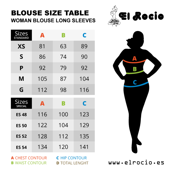 flamenco blouses - size table - el rocio