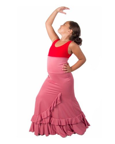 Falda flamenca de niña simple de ensayo con 2 volantes - FÑ-2V  ANUKA -  Tienda flamenca online de vestuario especializada en grupos