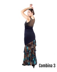 Falda Flamenca de Baile Modelo Clavel <b>Color - Comb 3, Talla - XS</b>