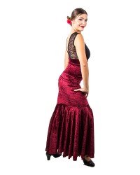 Falda de baile flameco en terciopelo <b>Color - Burdeos, Talla - 44</b>