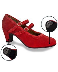 Zapato Flamenco Ante Dos Correas <b>Color - Rojo, Talla - 33</b>
