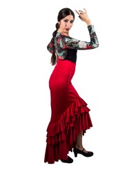 Falda de baile Flamenco Taconeo <b>Color - Rojo, Talla - XS</b>