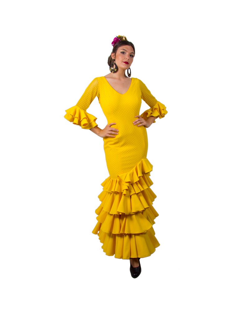 campo interfaz Seducir Vestido de flamenca, Talla 46 (XL) en color amarillo de la temporada