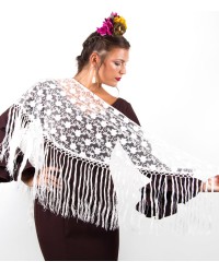 Mantón Flamenco Pequeño Calado con Bordado <b>Color - Blanco, Talla - G</b>