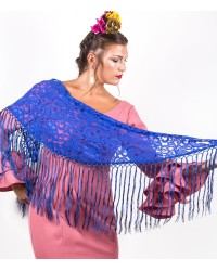 Mantón Flamenco Pequeño Calado con Bordado <b>Color - Azulón, Talla - G</b>