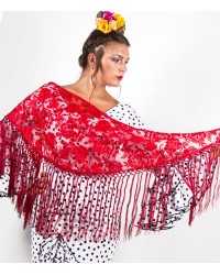 Mantón Flamenco Pequeño Calado con Bordado <b>Color - Rojo, Talla - G</b>