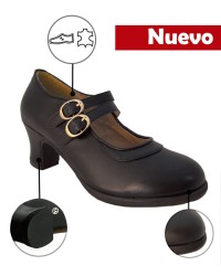 Zapato De Flamenco Doble Suela 2 correas Sin Clavos <b>Color - Negro, Talla - 35</b>