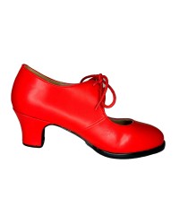 Zapato de baile flamenco con Cordones y Doble Suela <b>Color - Rojo, Talla - 40</b>
