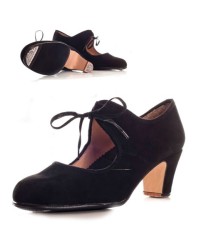 Zapato Flamenco Ante, con lazada central <b>Color - Negro, Material - Ante, Talla - 38</b>
