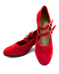 Zapato Flamenco Ante Dos Correas <b>Color - Rojo, Talla - 43</b>
