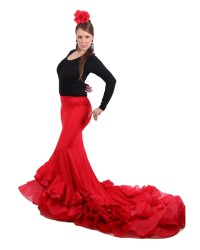 Falda de Cola Flamenca, Cintura Alta <b>Color - Roja, Talla - XS</b>