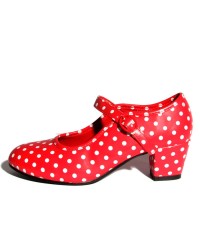 Zapatos de Flamenco Lunares Niña <b>Color - Rojo, Talla - 24</b>